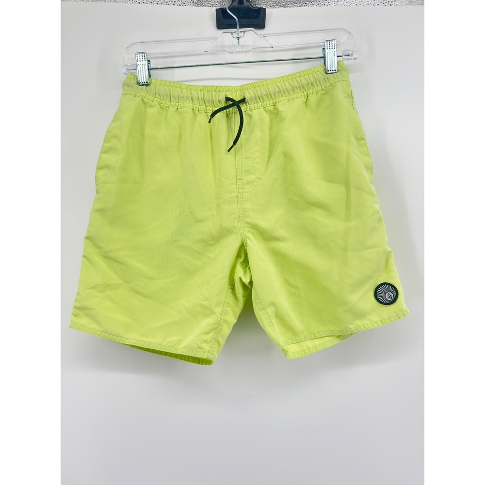 Volcom Boys Lime Green Swim Trunks Board Shorts Size XL 16 Mesh Lined Drawstring